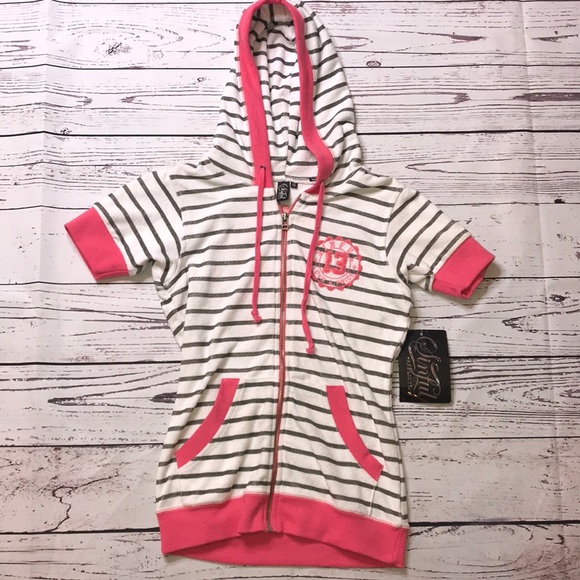 Nwt Sinful Striped Short Sleeve Hoodie 